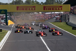 Sebastian Vettel, Ferrari SF70-H leads at the start of the race