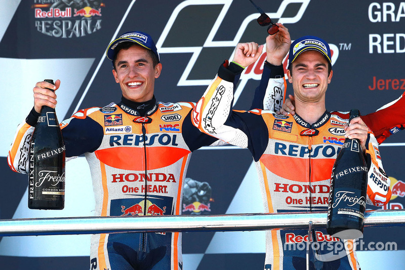 Podium: Race winner Dani Pedrosa, Repsol Honda Team, second place Marc Marquez, Repsol Honda Team