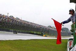 A red flag is hung as the race is stopped