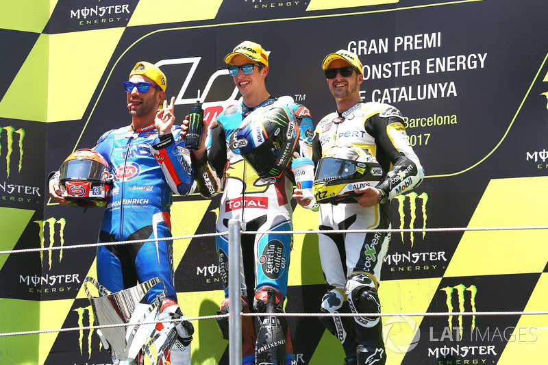 Podio: 1ºAlex Márquez, Marc VDS, 2º Thomas Luthi, 3º Miguel Oliveira*