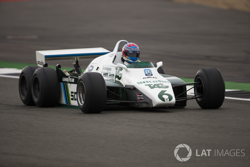 Paul di Resta, in the 1982 Williams FW08B Cosworth 6 wheeled F1 car