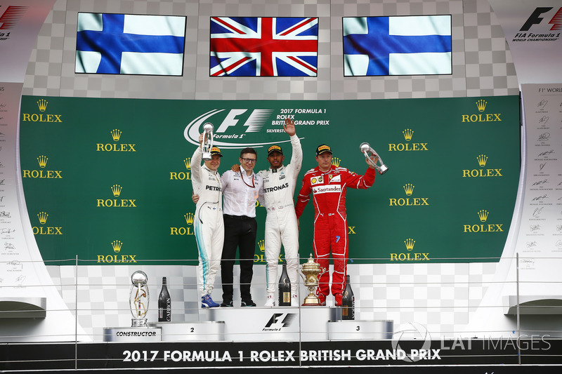 1. Lewis Hamilton, Mercedes AMG F1; 2. Valtteri Bottas, Mercedes AMG F1; 3. Kimi Raikkone, Ferrari, 