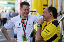 Stoffel Vandoorne, McLaren Test and Reserve Driver with Frederic Vasseur, Renault Sport F1 Team Racing Director