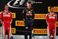 The podium, Ferrari, second; Max Verstappen, Red Bull Racing, race winner; Sebastian Vettel, Ferrari, third