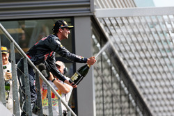 Daniel Ricciardo, Red Bull Racing celebrates his second position with the champagne on the podium
