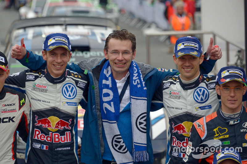 Dr. Frank Welsch; Julien Ingrassia; Sébastien Ogier, Volkswagen Motorsport; Thierry Neuville, Hyundai Motorsport