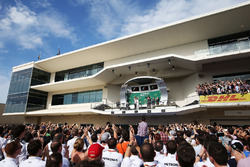 Race winner Lewis Hamilton, Mercedes AMG F1 celebrates with Victoria Vowles, Mercedes AMG F1 Partner Services Director on the podium