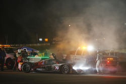 #70 Mazda Motorsports Mazda Prototype: Joel Miller, Tom Long, Spencer Pigot, on fire