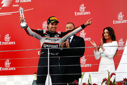 Sergio Perez, Sahara Force India F1 celebrates his third position on the podium