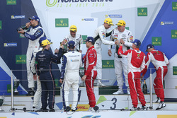 Podium LM GTE Am: first place Paul Dalla Lana, Pedro Lamy, Mathias Lauda, Aston Martin Racing, second place Christian Ried, Wolf Henzler, Joël Camathias, KCMG, third place Francois Perrodo, Emmanuel Collard, Rui Aguas, AF Corse