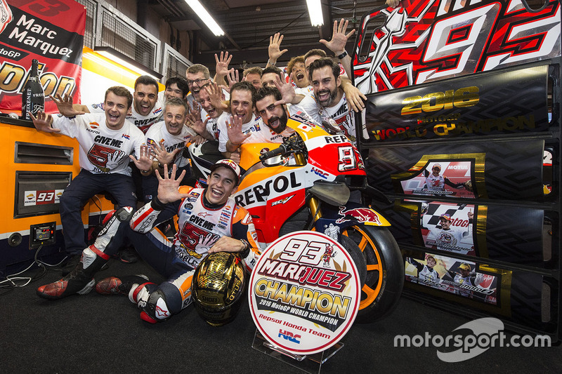 Race winner Marc Marquez, Repsol Honda Team celebrates with his team