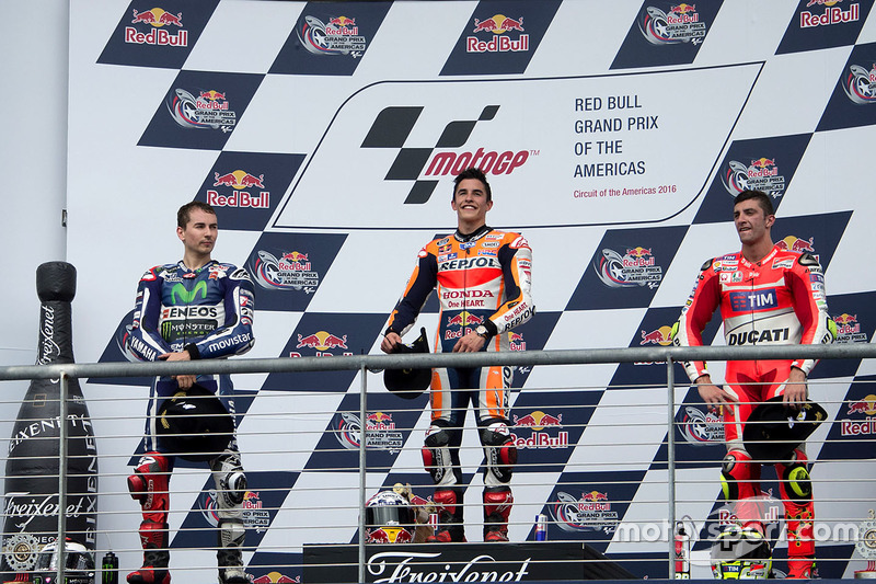 Podium: ganador, Marc Marquez, Repsol Honda Team, Honda; segundo, Jorge Lorenzo, Movistar Yamaha Mot