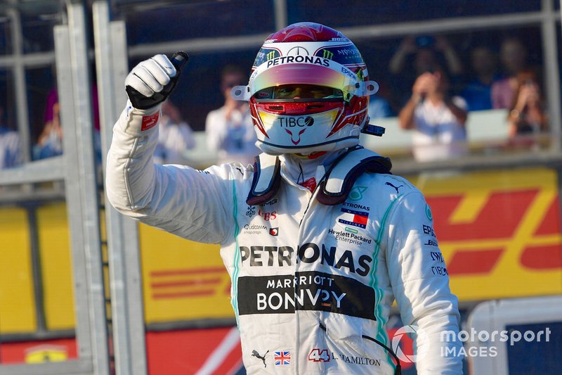Lewis Hamilton, Mercedes AMG F1, celebrates pole