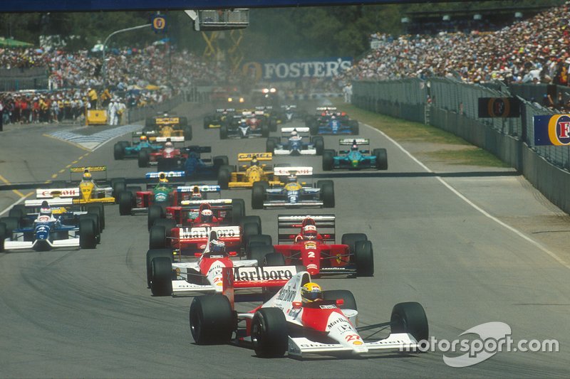 Ayrton Senna, McLaren; Gerhard Berger, McLaren; Nigel Mansell, Ferrari; Alain Prost, Ferrari; Jean Alesi, Tyrrell; Nelson Piquet, Benetton; Riccardo Patrese, Williams; Roberto Moreno, Benetton; Thierry Boutsen, Williams; Pierluigi Martini, Minardi; Derek Warwick, Lotus