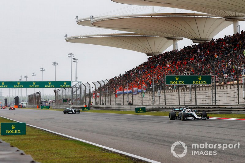 Lewis Hamilton, Mercedes AMG F1 W10, leads Valtteri Bottas, Mercedes AMG W10