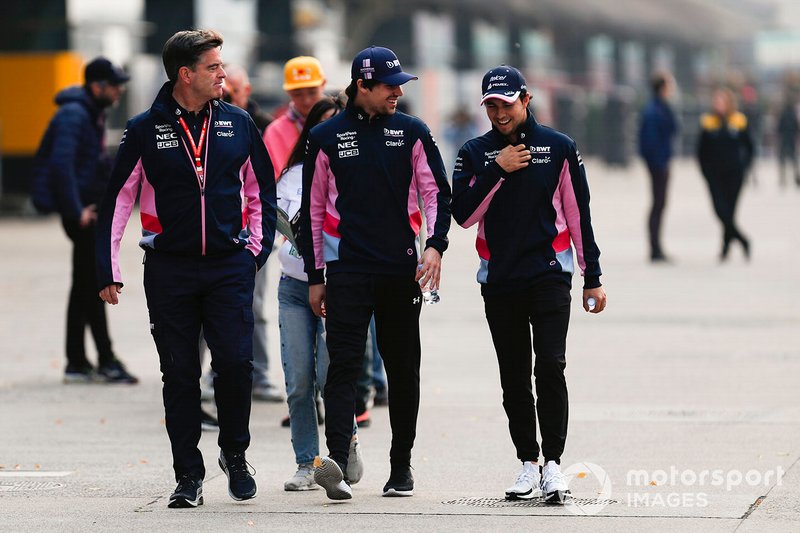 Lance Stroll, Racing Point, and Sergio Perez, Racing Point