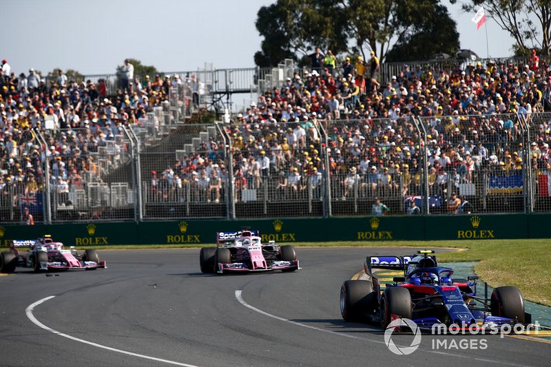 Alexander Albon, Toro Rosso STR14, Sergio Perez, Racing Point RP19, Lance Stroll, Racing Point RP19