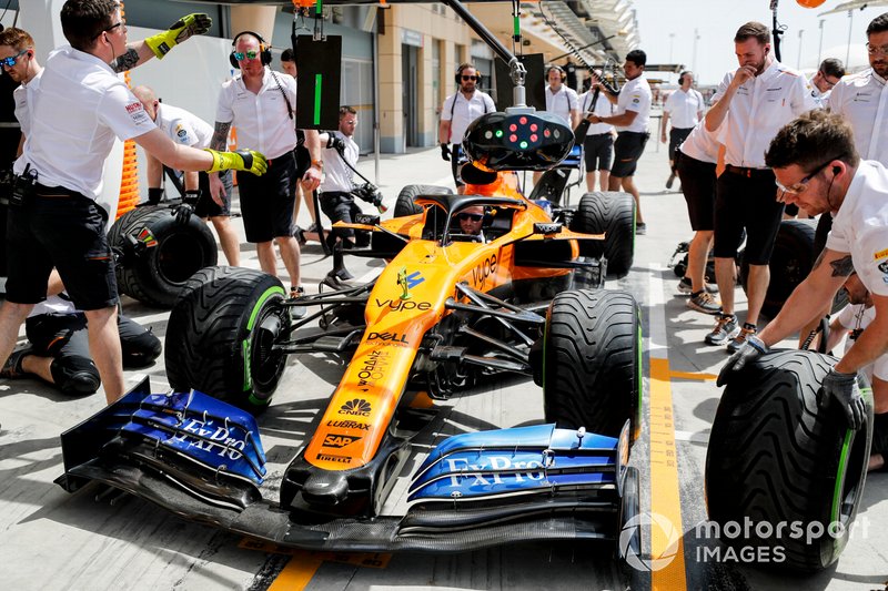 McLaren mechanics practice their pit stops