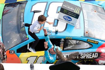 Kyle Busch, Joe Gibbs Racing, Toyota Camry M&M's Hazelnut, celebrates after winning the Pocono 400