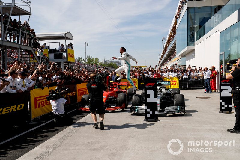 Lewis Hamilton, Mercedes AMG F1, 1st position, celebrates in Parc Ferme