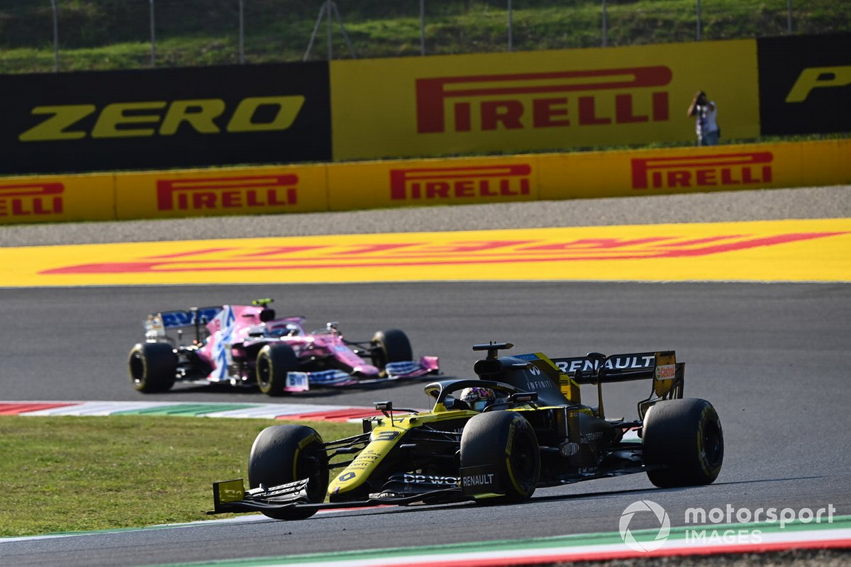 Daniel Ricciardo, Renault F1 Team R.S.20, Lance Stroll, Racing Point RP20