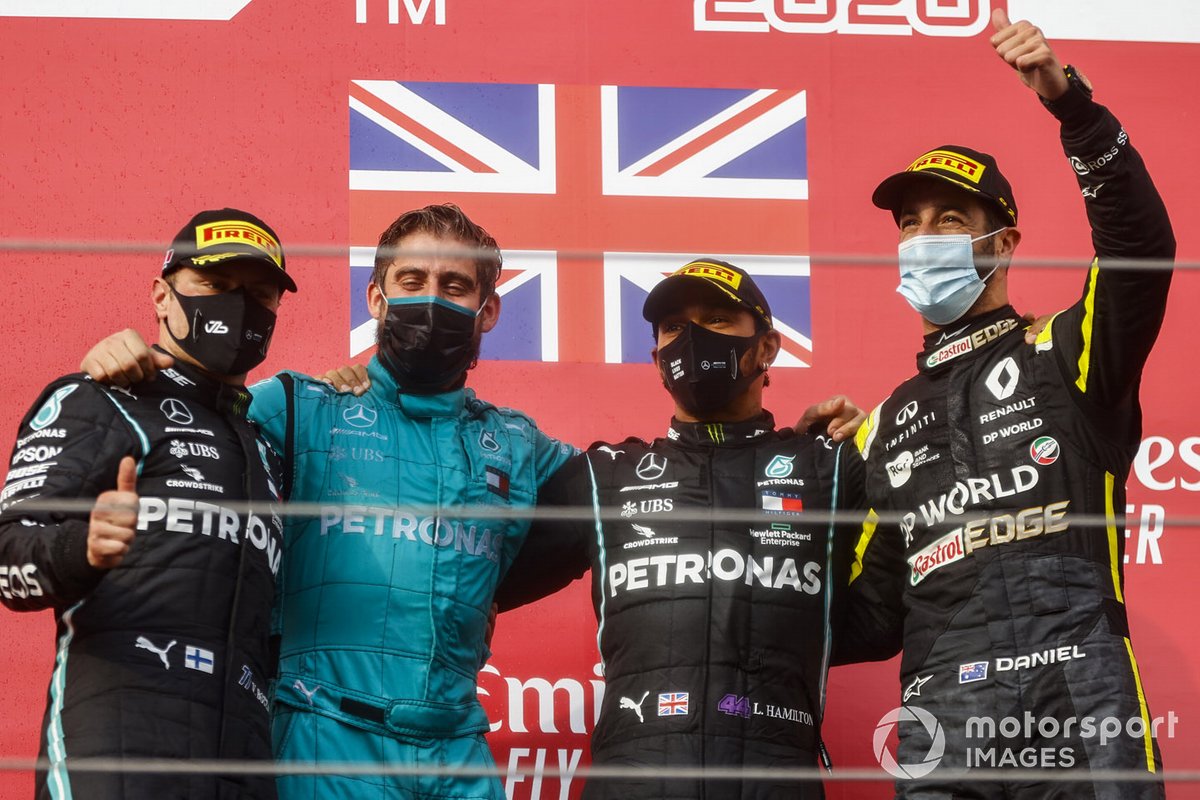 Émilie-Romagne - Podium : Lewis Hamilton, Valtteri Bottas, Daniel Ricciardo