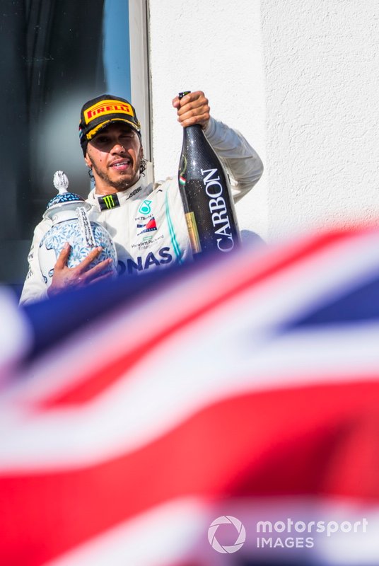 Lewis Hamilton, Mercedes AMG F1, 1st position, leaves the podium