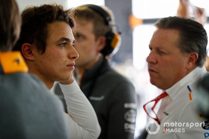 Lando Norris, McLaren, and Zak Brown, Executive Director, McLaren