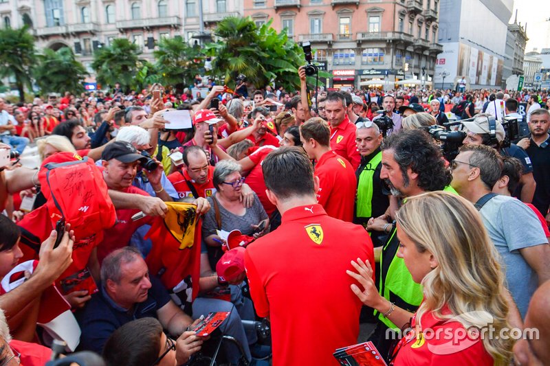 Charles Leclerc, Ferrari and Sebastian Vettel, Ferrari sign autographs for fans