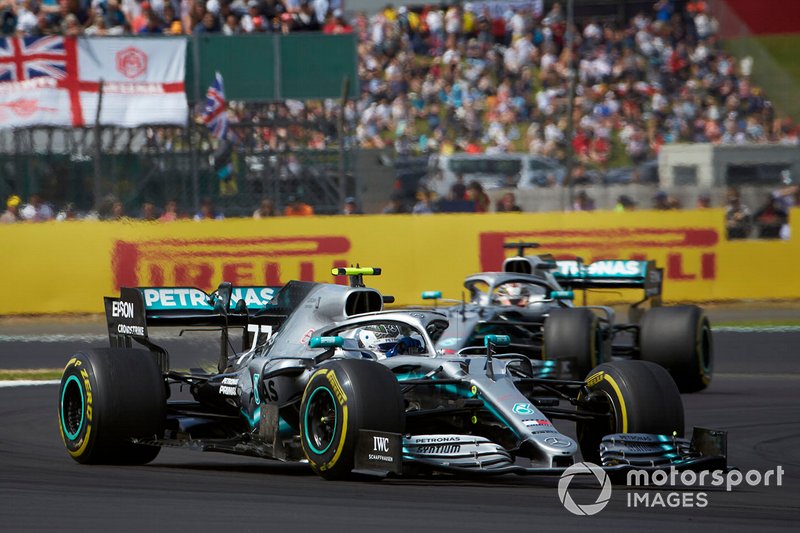 Valtteri Bottas, Mercedes AMG W10, leads Lewis Hamilton, Mercedes AMG F1 W10