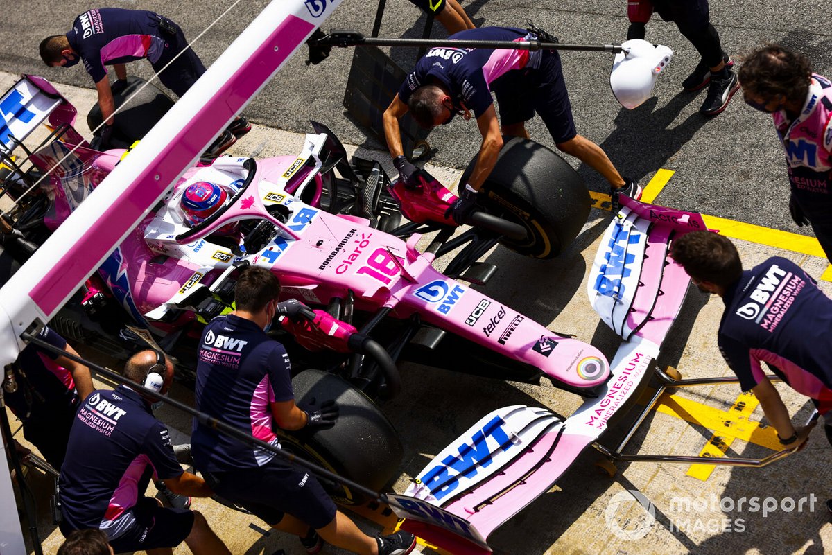 Lance Stroll, Racing Point RP20, in the pits