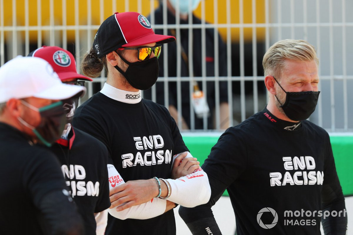 Valtteri Bottas, Mercedes-AMG Petronas F1, Kimi Raikkonen, Alfa Romeo, Antonio Giovinazzi, Alfa Romeo y Kevin Magnussen, Haas F1