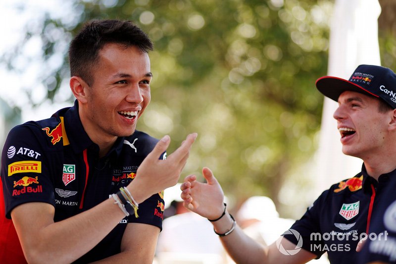 Alex Albon, Red Bull Racing, and Max Verstappen, Red Bull Racing