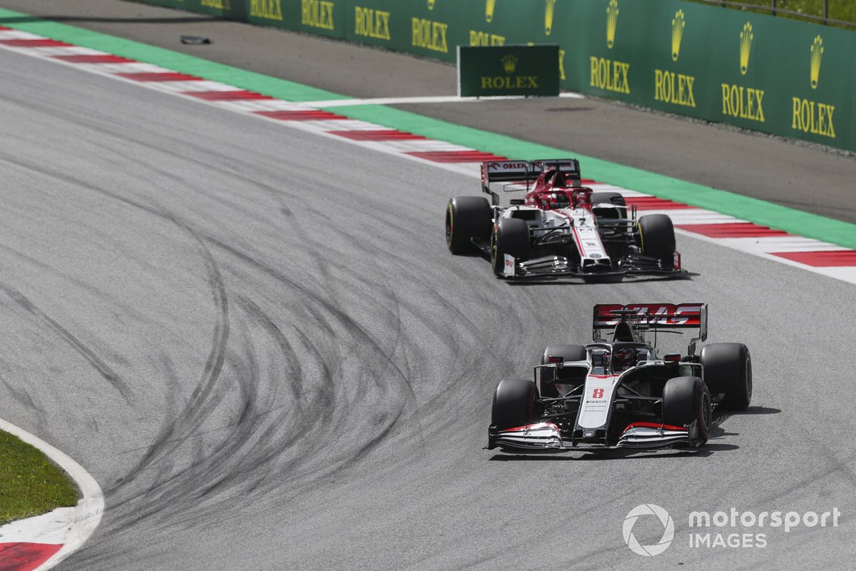 Romain Grosjean, Haas VF-20, Kimi Raikkonen, Alfa Romeo Racing C39