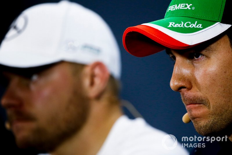 Sergio Perez, Racing Point and Valtteri Bottas, Mercedes AMG F1 In the Press Conference