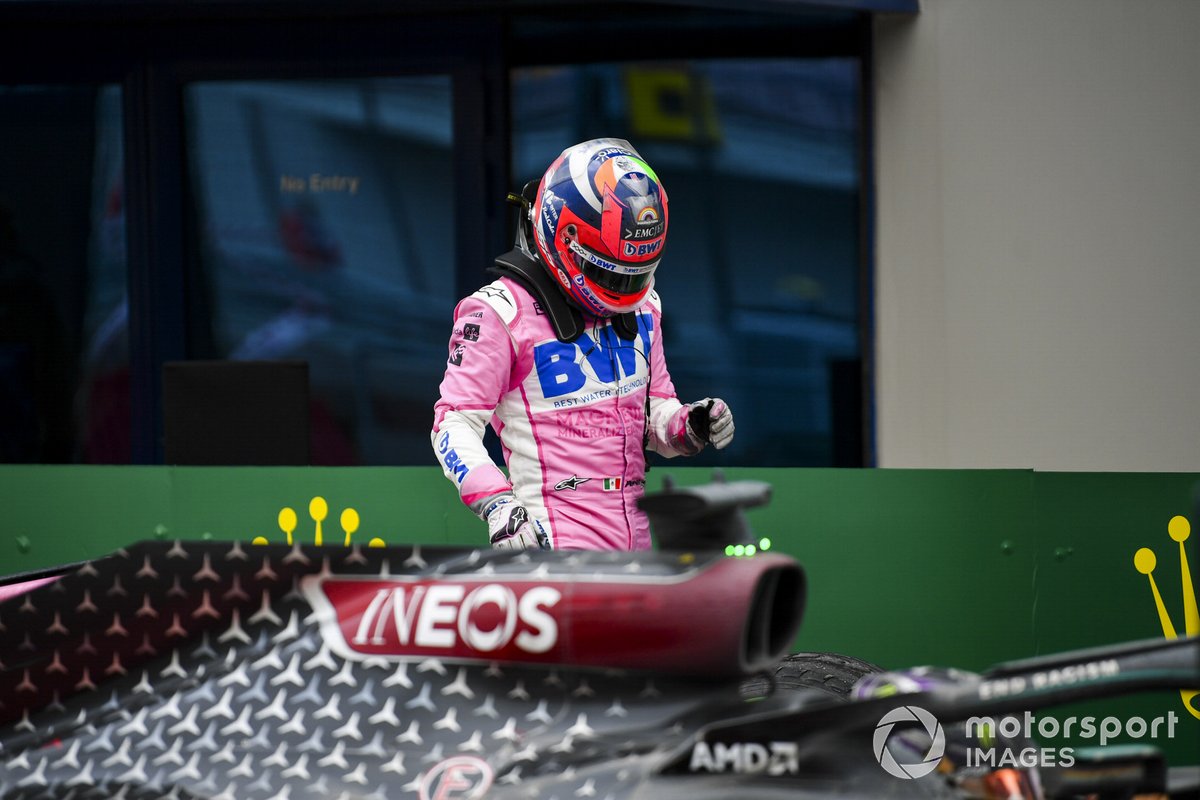 Segundo lugar Sergio Pérez, Racing Point, en Parc Ferme Parc Ferme