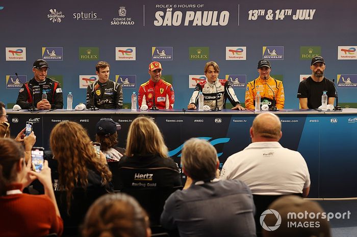 Press Conference, #6 Porsche Penske Motorsport Porsche 963: Andre Lotterer, #12 Hertz Team Jota Porsche 963: Callum Ilott, #50 Ferrari AF Corse Ferrari 499P: Miguel Molina, #31 Team WRT BMW M4 LMGT3: Augusto Farfus, #91 Manthey EMA Porsche 911 GT3 R LMGT3