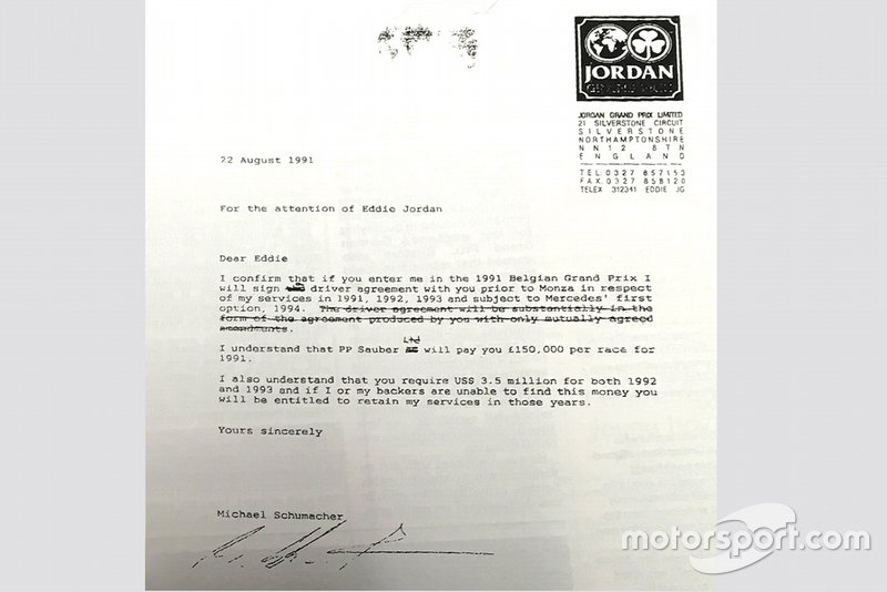 Contrato de Michael Schumacher y Jordan