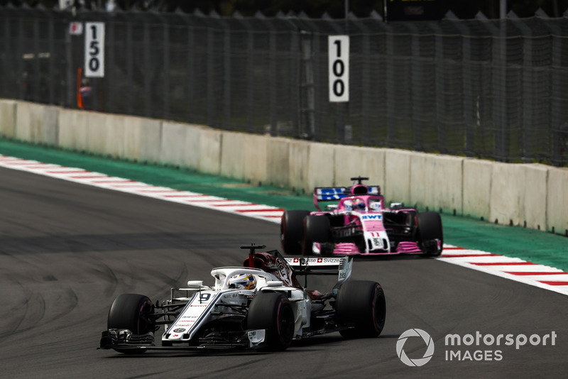Marcus Ericsson, Sauber C37, leads Sergio Perez, Racing Point Force India VJM11