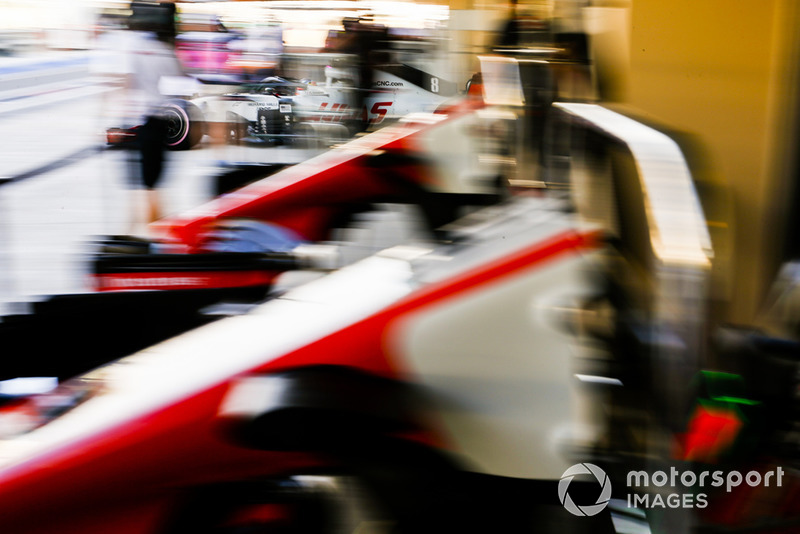 Romain Grosjean, Haas F1 Team VF-18, leaves the garage