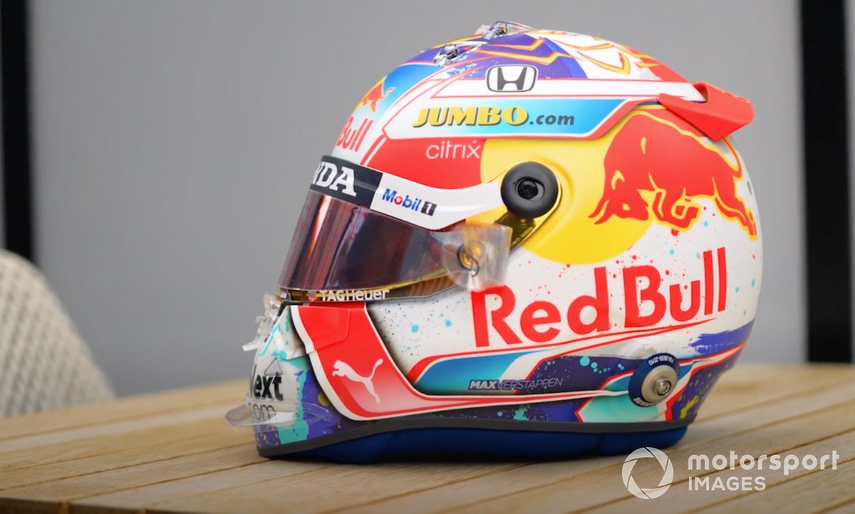 Casco de Max Verstappen, Red Bull Racing, en Zandvoort