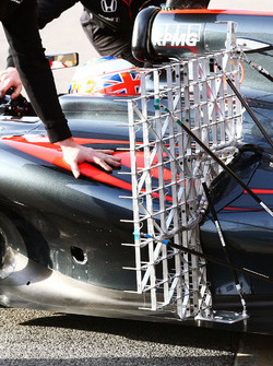 Jenson Button, McLaren MP4-31 running sensor equipment