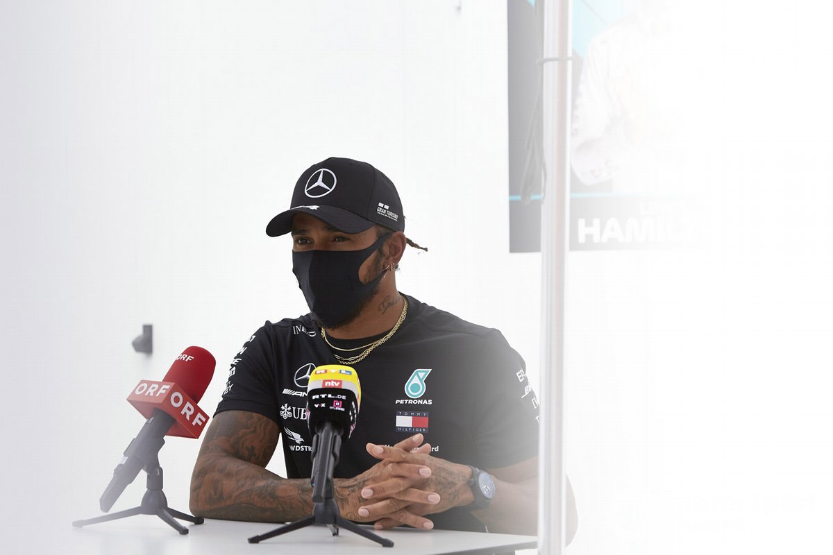 Lewis Hamilton, Mercedes-AMG Petronas F1 speaks to the media