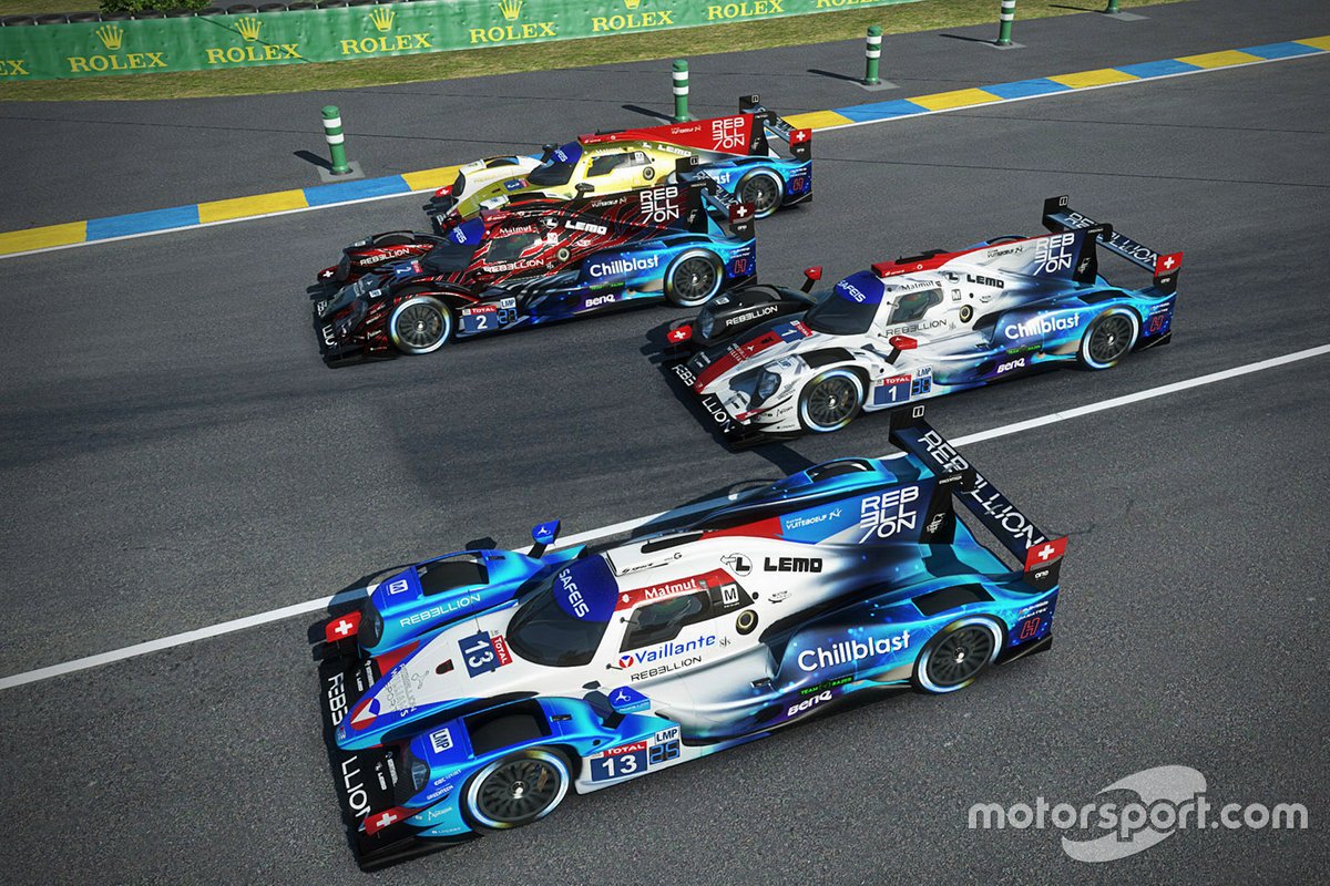 #13 Rebellion Williams Esport Oreca 07 LMP2: Agustin Canapino, Jack Aitken, Alex Arana, Michael Romanidis, #1 Rebellion Williams Esport Oreca 07 LMP2: Louis Deletraz, Raffaele Marciello, Nikodem Wisniewski, Kuba Brzezinski, #2 Rebellion Williams Esport Oreca 07 LMP2: Gustavo Menezes, Bruno Senna, Petar Brljak, Dawid Mroczek