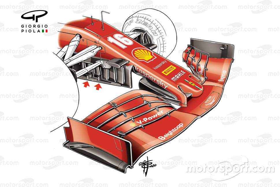 El alerón delantero del Ferrari SF1000 del GP de Rusia