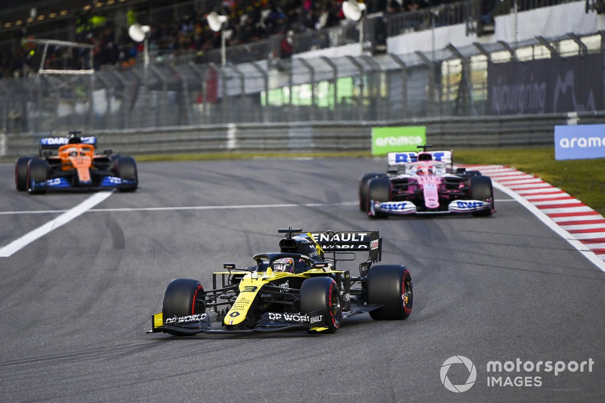 Daniel Ricciardo, Renault F1 Team R.S.20, Sergio Pérez, Racing Point RP20, Carlos Sainz Jr., McLaren MCL35