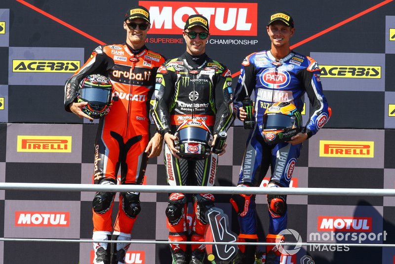 Podium: 1. Jonathan Rea, 2. Chaz Davies, 3. Michael van der Mark
