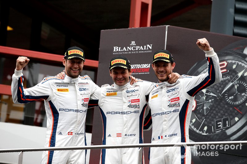Podium: Winners #20 GPX Racing Porsche 911 GT3 R: Kevin Estre, Michael Christensen, Richard Lietz