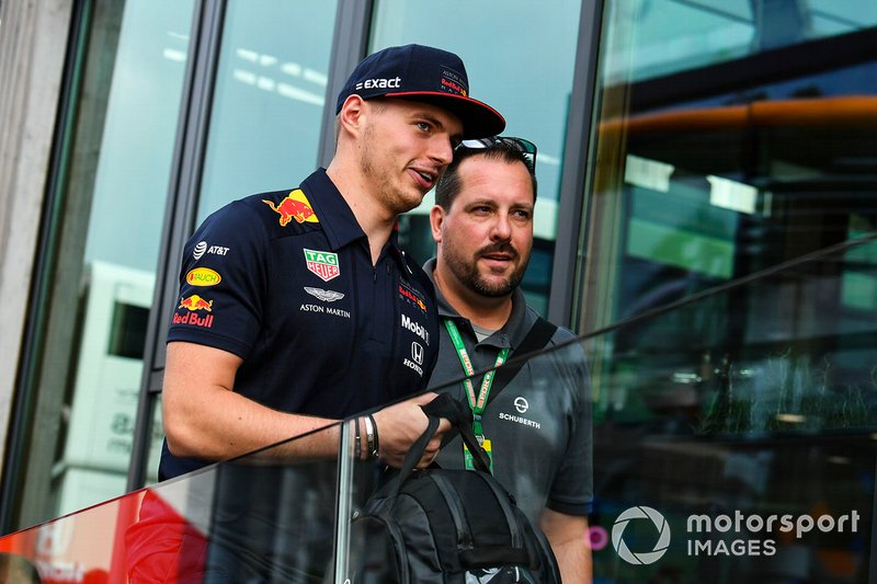 Max Verstappen, Red Bull Racing, and a Schuberth employee