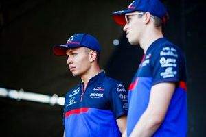 Alexander Albon, Toro Rosso and Daniil Kvyat, Toro Rosso on stage in the fan zone